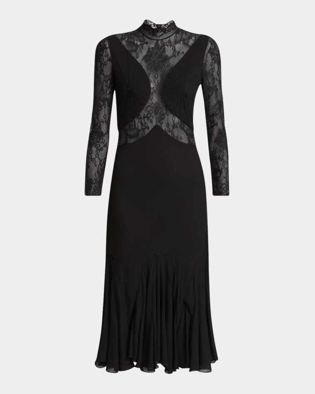 Bracelet-Sleeve Lace Inset Midi Dress